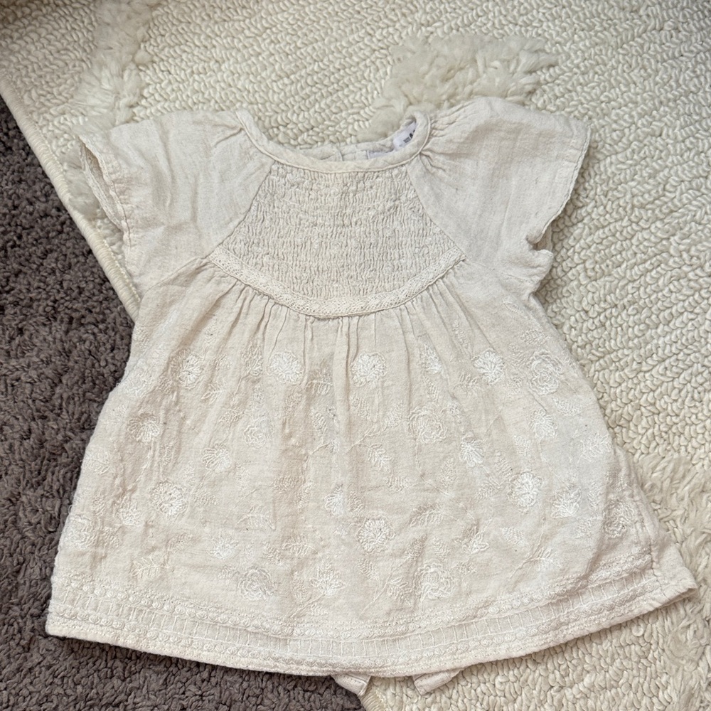 Zara Cream Embroidered Cotton Baby Dress